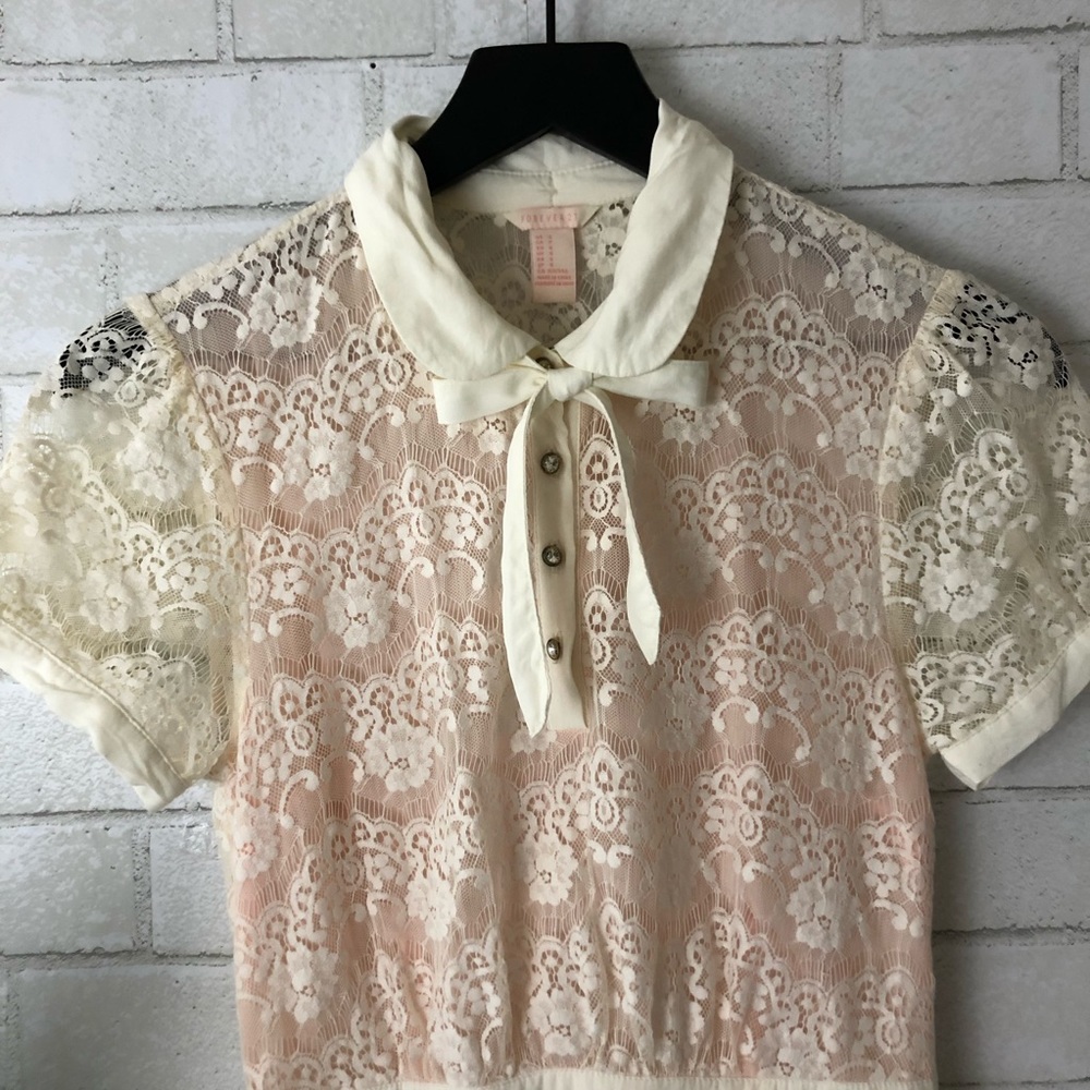 Forever 21 | Ivory Pink Lace Dress Bow Small - Picture 3 of 8